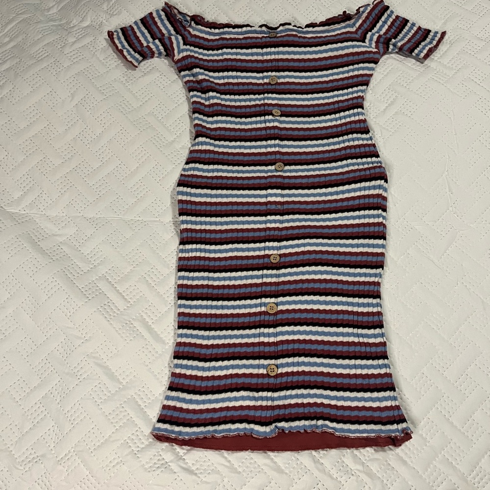 Rue21 Red and Blue Off-Shoulder Dress